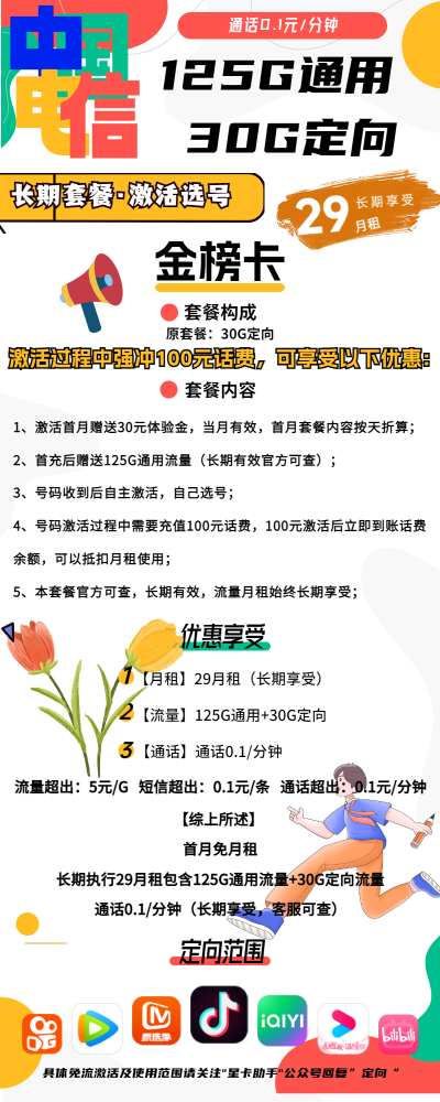 电信金榜卡29元/155G