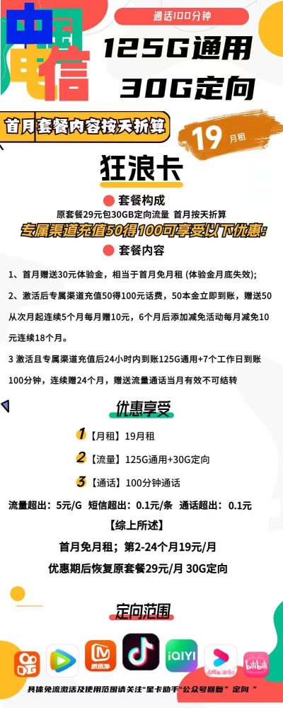 电信狂狼卡19元/155G