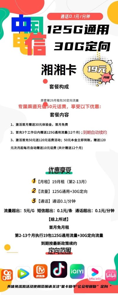 电信湘湘卡19元/155G