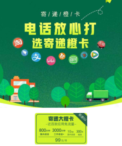 联通寄递大橙卡99元/40G/3800分钟