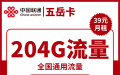 联通五岳卡39元/204G/100分钟