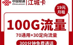 联通江城卡19元/100G/300分钟