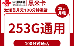 联通黑米卡29元/235G/100分钟