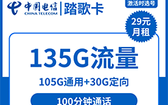 电信踏歌卡29元/135G/100分钟