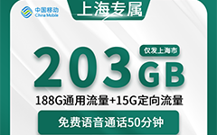 上海移动卡29元/203G/50分钟