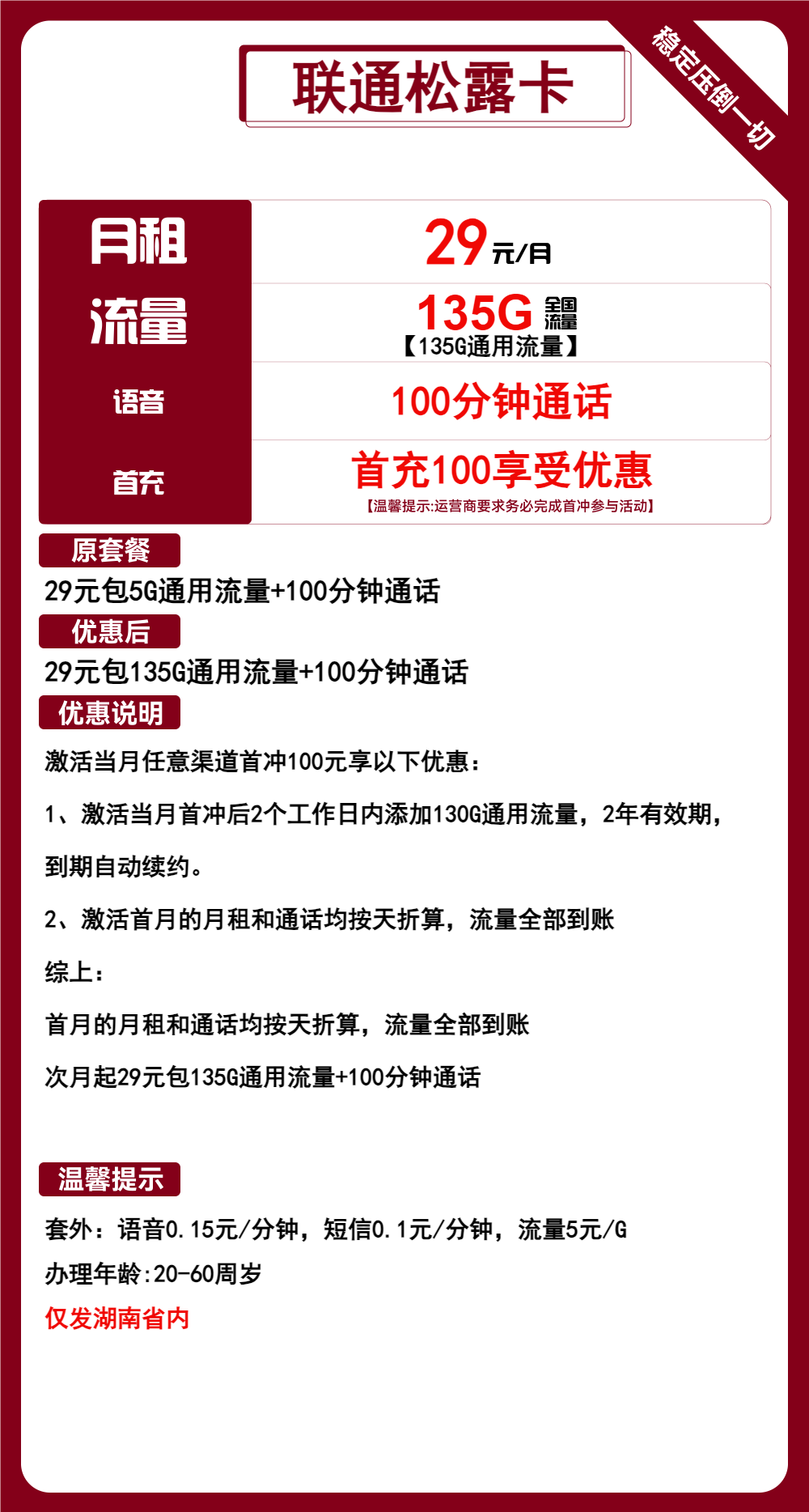 联通松露卡29元/135G/100分钟