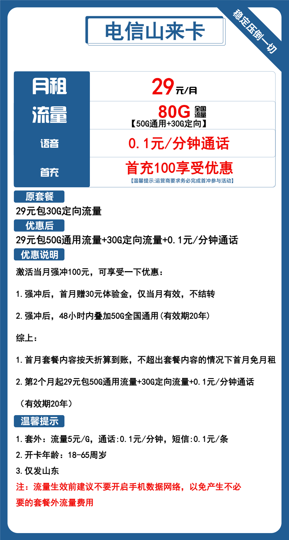 电信山来卡29元/80G