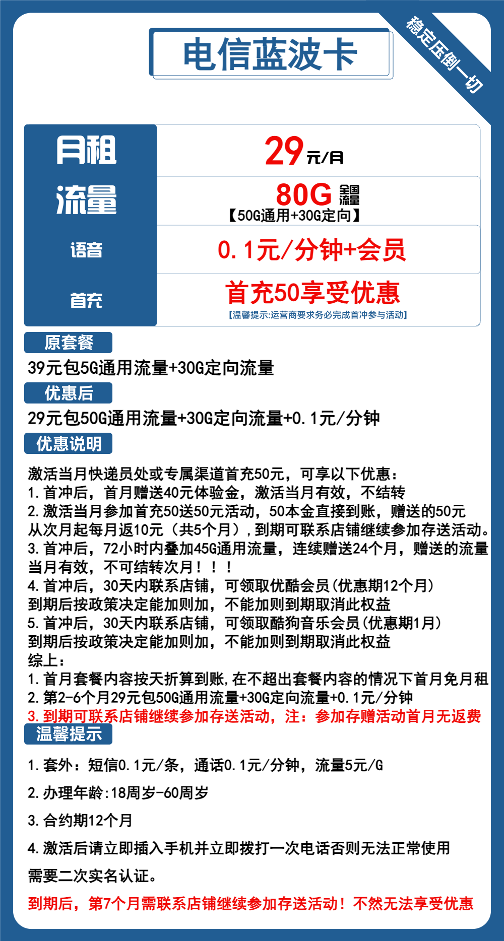 电信蓝波卡29元/80G
