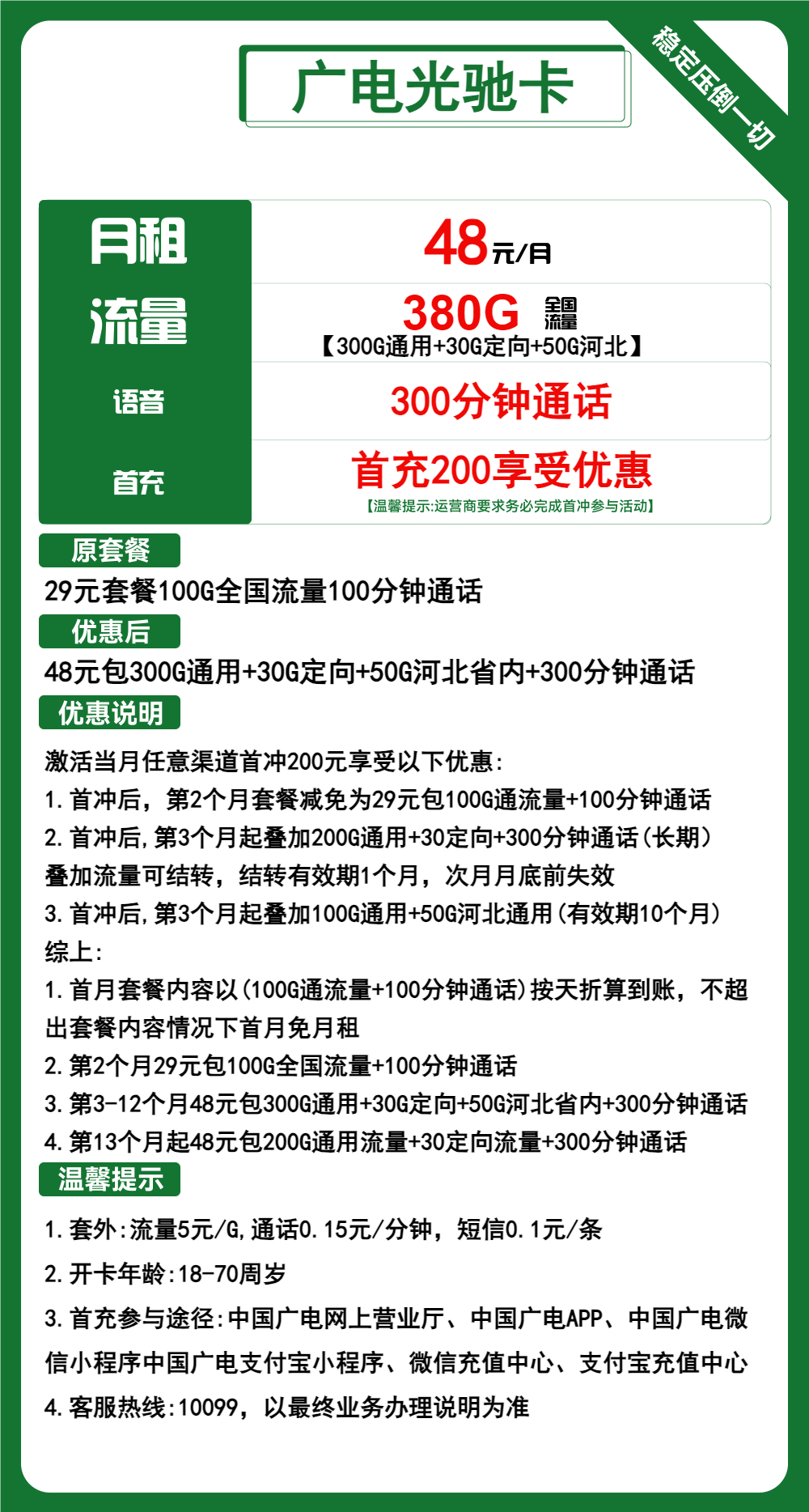 广电光驰卡48元/380G/300分钟