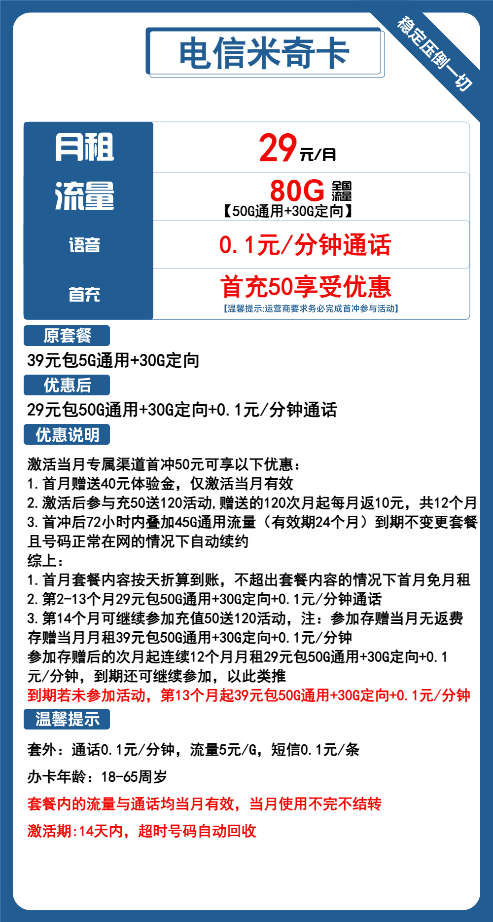 电信米奇卡29元/80G