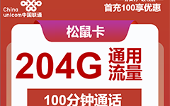 安徽联通松鼠卡49元/204G/100分钟