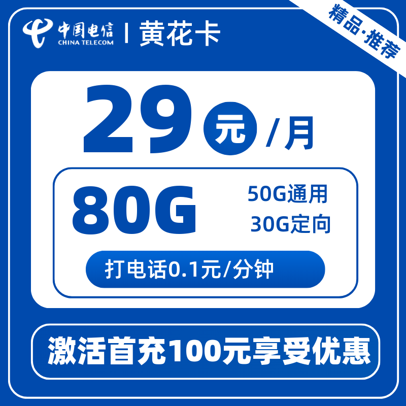 电信黄花卡丨29元80G
